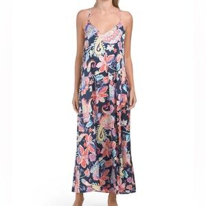 Nicole Miller abstract floral pocket maxi satin feel dress